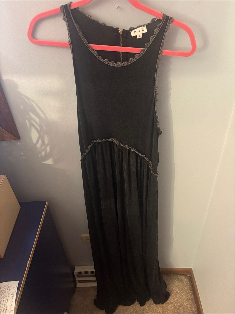 POL Black Maxi Dress with Lace Trim